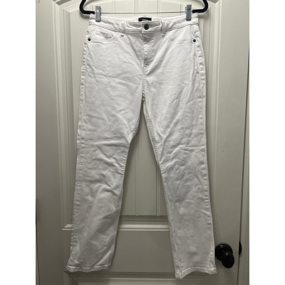 Theory Women’s Dracie Mid Rise Stretch Cropped Straight Denim‎ Jeans Sz 29 White